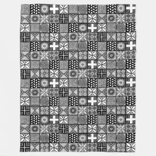 Couverture Polaire Motif Adire - noir et blanc (Devant)