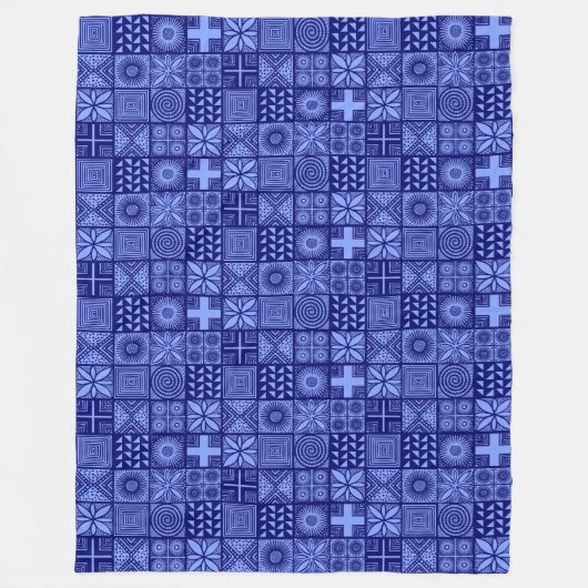 Couverture Polaire Motif Adire - Tons Bleus (Devant)