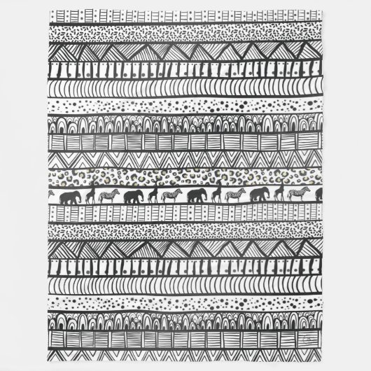 Couverture Polaire Motif africain tribal noir blanc (Devant)