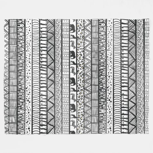 Couverture Polaire Motif africain tribal noir blanc (Devant (Horizontal))