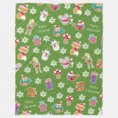 Couverture Polaire Motif animal de bois vert Joyeux Noël (Devant)