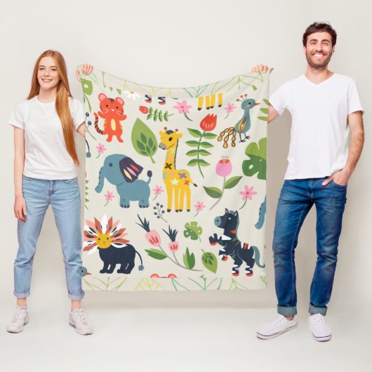 Couverture Polaire Motif animal Jungle Pastel Leaf (En situation)