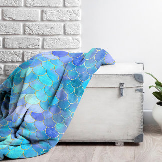 Couverture Polaire Motif Aqua Pearlescent & Gold Mermaid