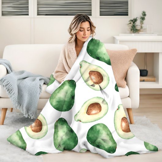 Couverture Polaire Motif Aquarelle Avocado
