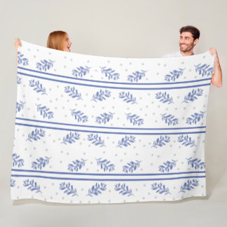 Couverture Polaire Motif aquarelle botanique bleu et gris