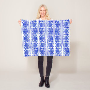 Couverture Polaire Motif arabesque méditerranéen grec bleu