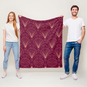 Couverture Polaire Motif Art Déco avec éventails géométriques dorés