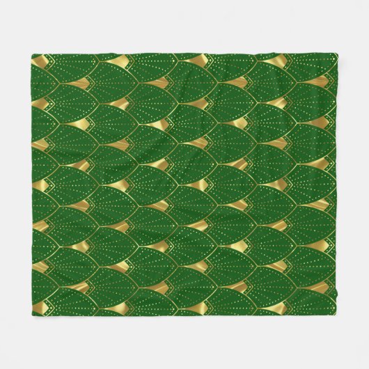 Couverture Polaire Motif Art Déco Or brillant sur Arrière - plan vert (Devant (Horizontal))
