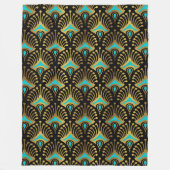 Couverture Polaire Motif Art déco or et bleu sur noir (Devant)