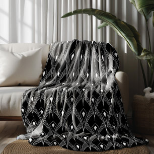 Couverture Polaire Motif art-déco sans couture noir et blanc