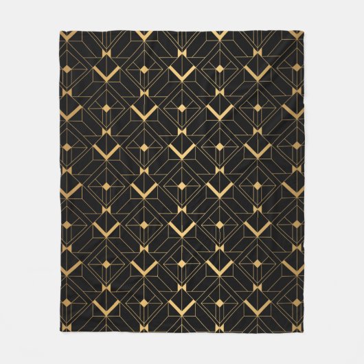 Couverture Polaire Motif Art déco. Simples grappes noir et or (Devant)
