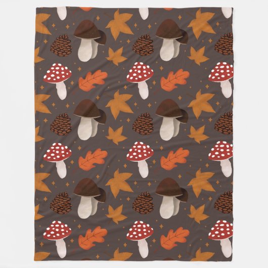 Couverture Polaire Motif Automne et Champignons (Devant)
