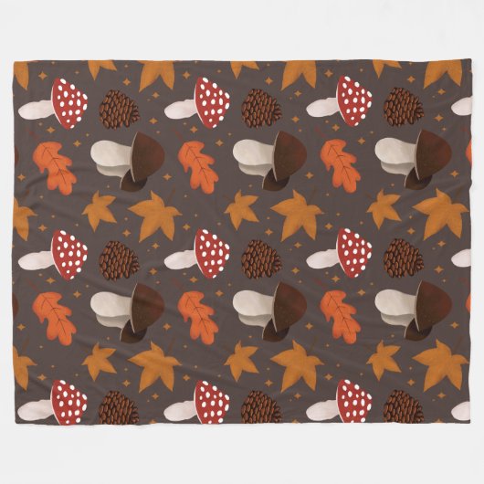 Couverture Polaire Motif Automne et Champignons (Devant (Horizontal))
