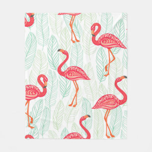 Couverture Polaire Motif avec des ornements flamands roses sur un fon