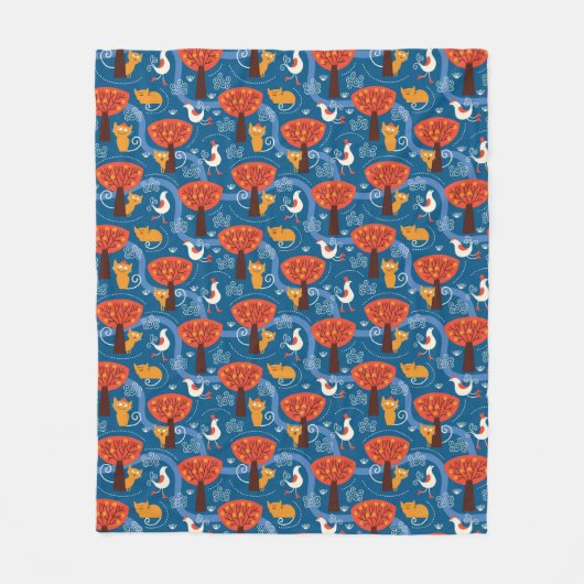 Couverture Polaire motif avec les chats et les oiseaux mignons (Devant)