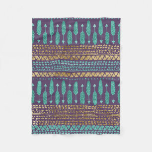 Couverture Polaire Motif aztèque tribal de flèches turquoises et