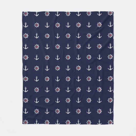 Couverture Polaire Motif blanc et bleu rouge d'Ancre (Devant)