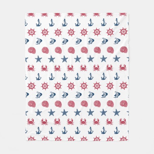 Couverture Polaire Motif blanc et bleu rouge de symbole de mer (Devant)