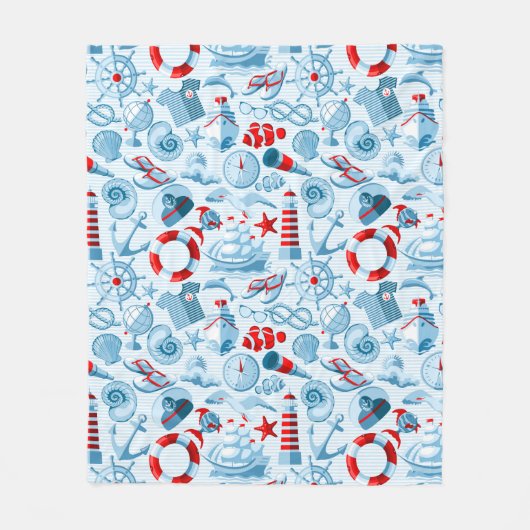 Couverture Polaire Motif blanc et bleu rouge nautique (Devant)