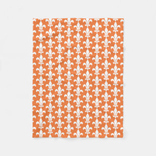 Couverture Polaire Motif blanc et orange Fleur de Lis