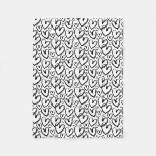 Couverture Polaire Motif blanc noir du coeur de brosse moderne