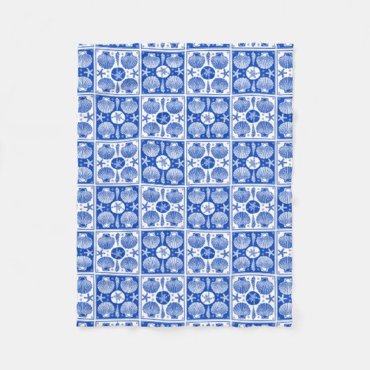 Couverture Polaire Motif bleu et blanc de bloc de plage de coquillage (Devant)