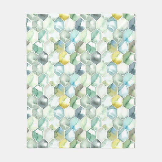 Couverture Polaire Motif bleu et vert de Honycomb d'aquarelle (Devant)