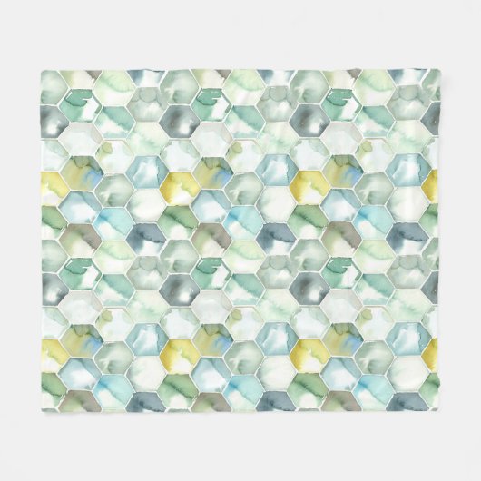 Couverture Polaire Motif bleu et vert de Honycomb d'aquarelle (Devant (Horizontal))