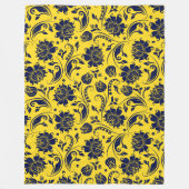 Couverture Polaire Motif bleu Floral Damask Sur Jaune (Devant)