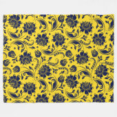 Couverture Polaire Motif bleu Floral Damask Sur Jaune (Devant (Horizontal))