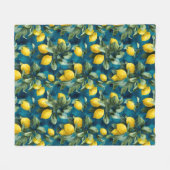 Couverture Polaire Motif bleu jaune aquarelle citron méditerranéen (Devant (Horizontal))