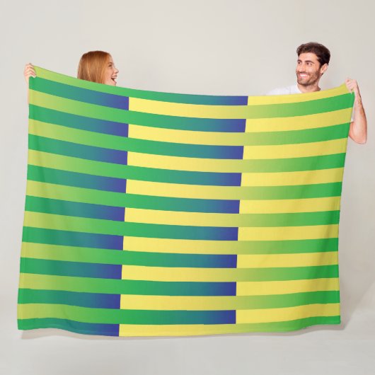 Couverture Polaire Motif bleu jaune vert rayé (En situation)