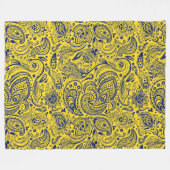 Couverture Polaire Motif bleu Paisley sur Jaune (Devant (Horizontal))