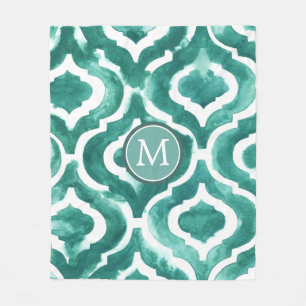 Couverture Polaire Motif bleu vert IV du monogramme