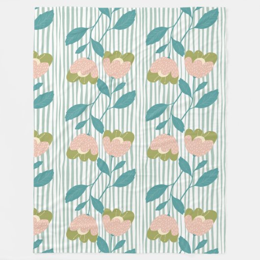 Couverture Polaire Motif botanique adorable en bleu et rose (Devant)