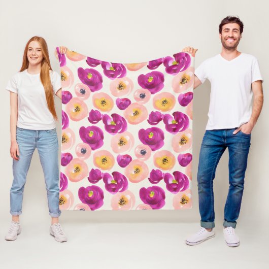 Couverture Polaire Motif botanique d'aquarelle (En situation)