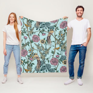 Couverture Polaire Motif botanique de couleur bleue de style vintage