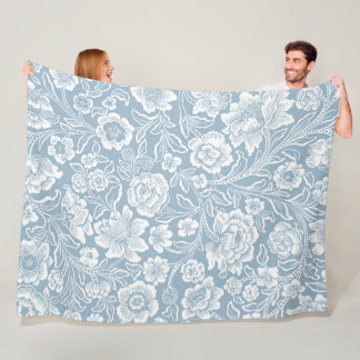 Couverture Polaire Motif botanique floral blanc
