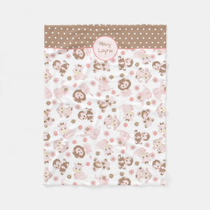 Couverture Polaire Motif Brown rose d'animaux de jungle personnalisé
