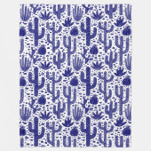Couverture Polaire Motif Cactus - Bleu foncé et Blanc (Devant)