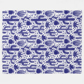 Couverture Polaire Motif Cactus - Bleu foncé et Blanc (Devant (Horizontal))