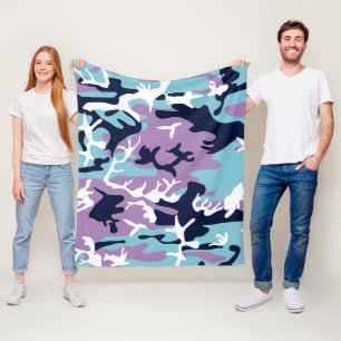Couverture Polaire Motif Camo - Violet Marine Bleu Blanc