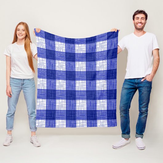 Couverture Polaire Motif carreaux à carreaux gras bleu et blanc