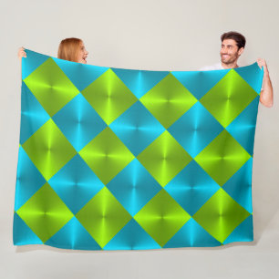 Couverture Polaire Motif carreaux bleu carreaux vert citron