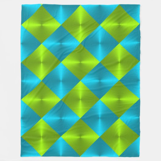 Couverture Polaire Motif carreaux bleu carreaux vert citron (Devant)