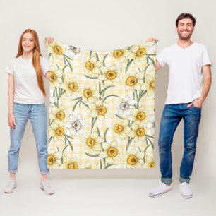 Couverture Polaire Motif carreaux botanique narcisse
