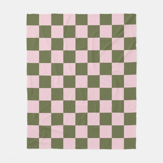 Couverture Polaire Motif carreaux rose simple et vert olive (Devant)