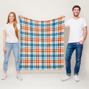 Couverture Polaire Motif carreaux tartan bleu orange blanc