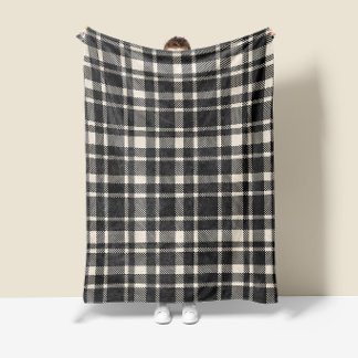 Couverture Polaire Motif carreaux tartan classique - Noir Charbon