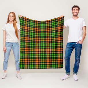 Couverture Polaire Motif carreaux tartan vert orange noir 